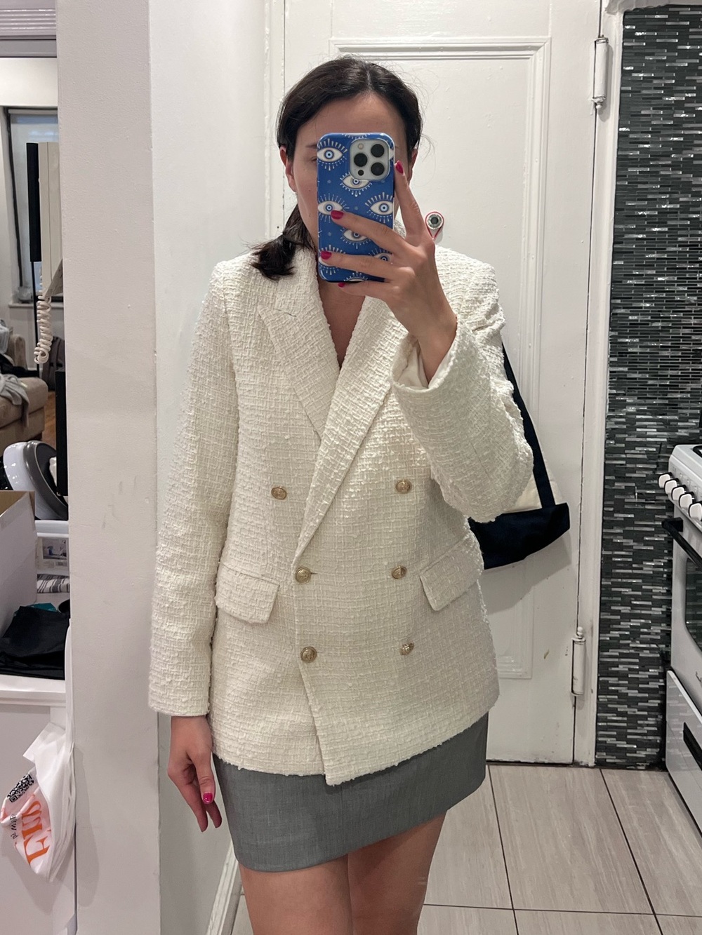 H&M Cream Double-Breasted Blazer XS